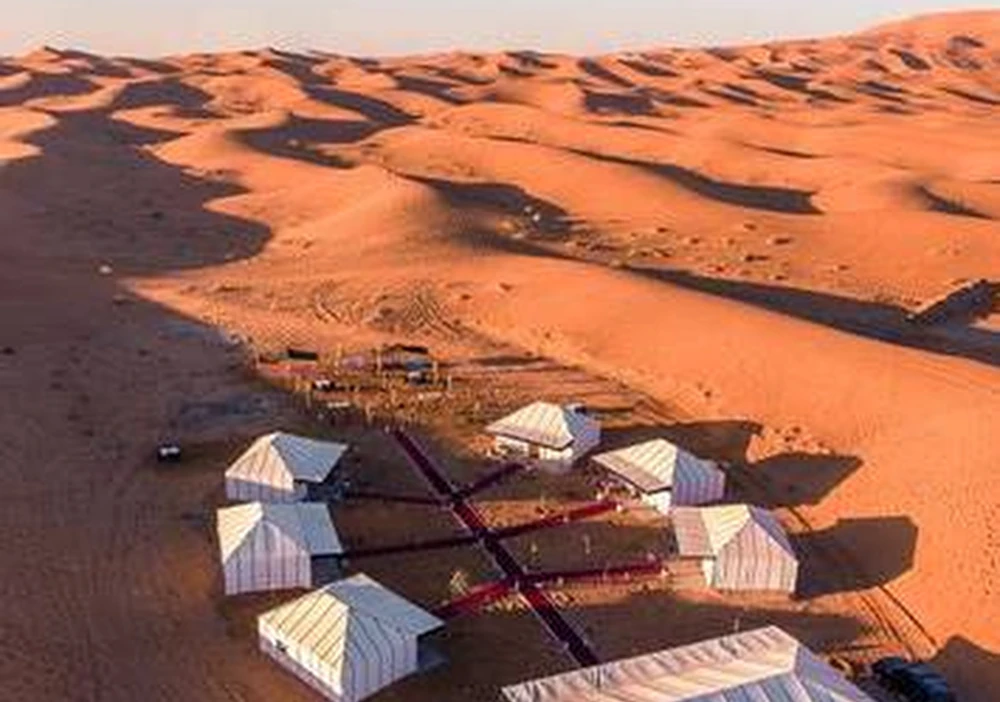 Desert camp beside the Erg Chebbi dunes near Merzouga